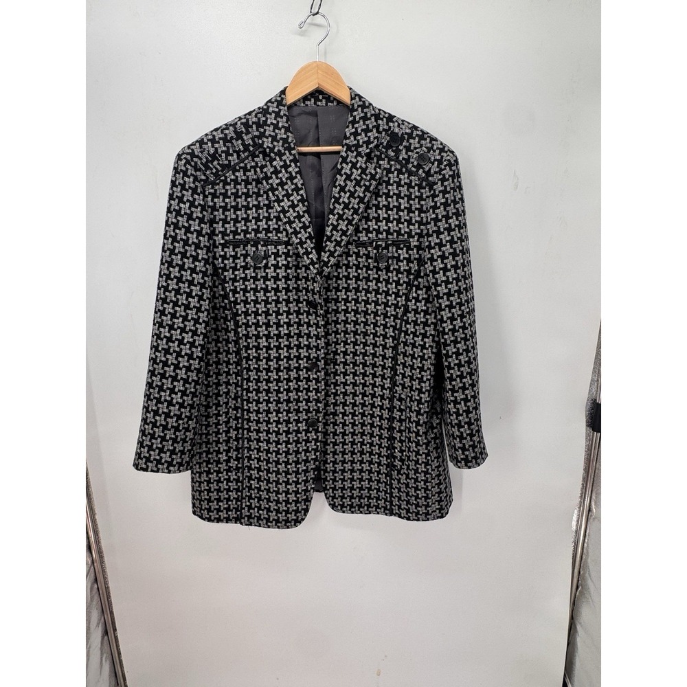Venezzi Men's Blazer Size L Black Gray Wool Blend Geometric Sport Coat Jacket